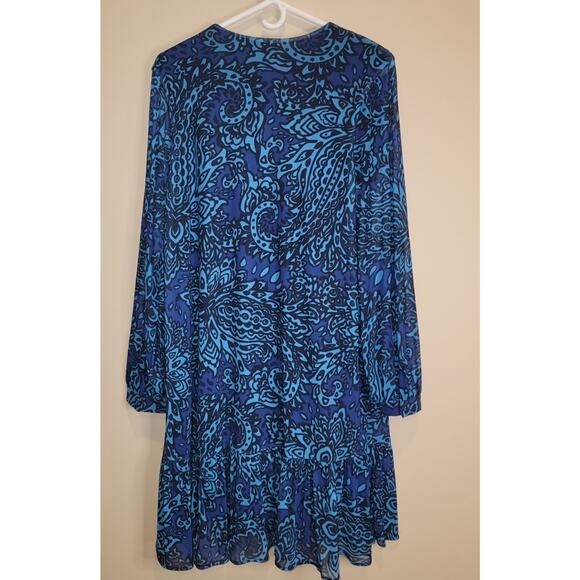 Anthropologie Blue A-line pullover v-neck dress size medium - Picture 2 of 7